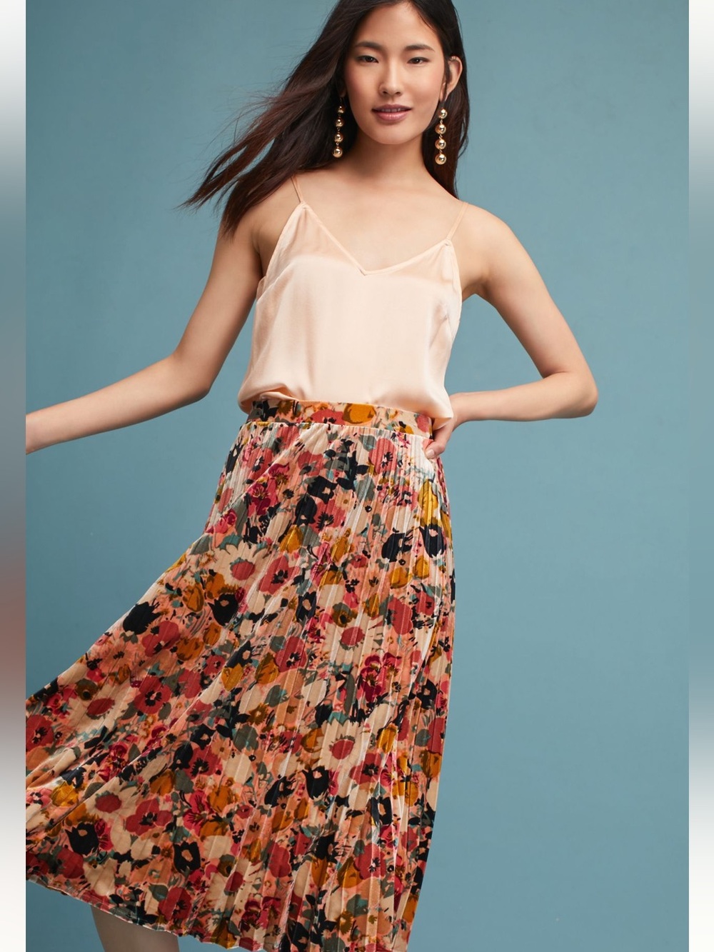 Maeve Pleated Velvet Floral Skirt
